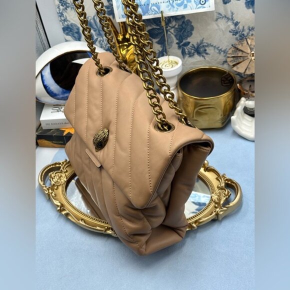 🆕 KURT GEIGER LONDON 🧿 NWOT Large Quilted Leather Soho Shoulder Bag, Camel - Picture 5 of 16